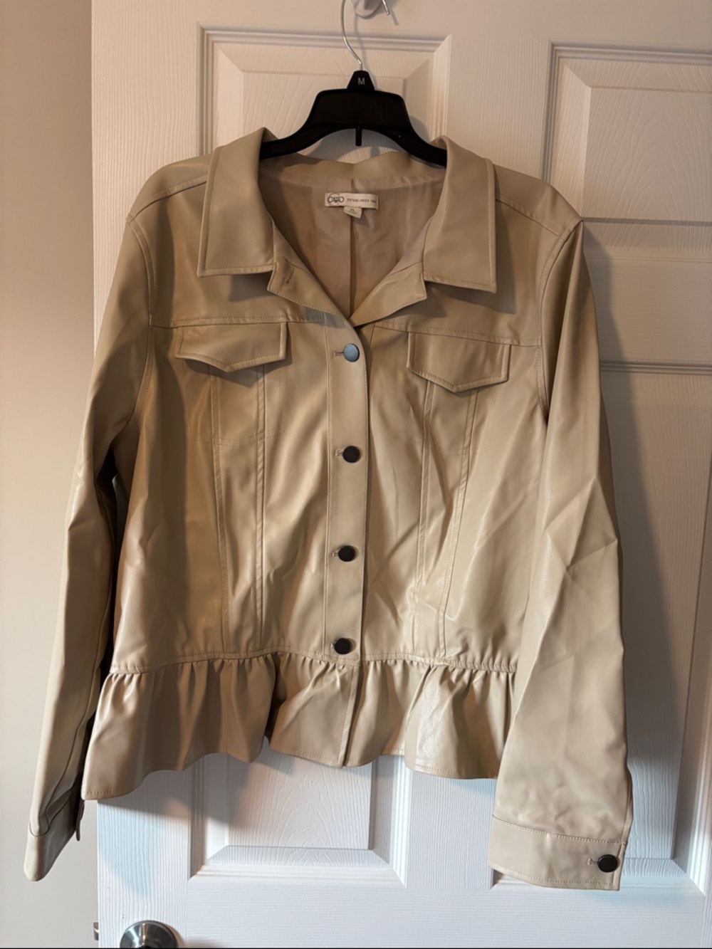 Cato Cream Faux Leather Peplum Jacket